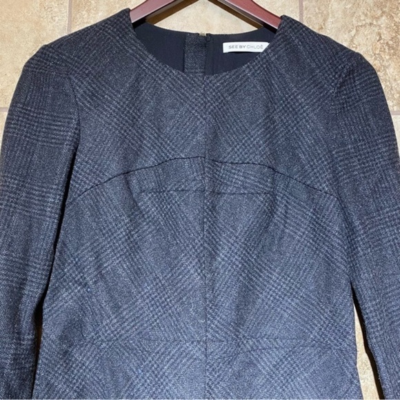 See By Chloe Saw Tooth Plaid Patterned Long Sleeve Dress 6 - Picture 3 of 5